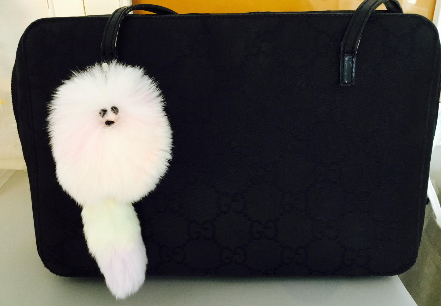 My Furry Buddy Friend Hand Dyed Pastel Pink Keychain Bag Charm Phone Camera Luggage Rearview Mirror Accessory