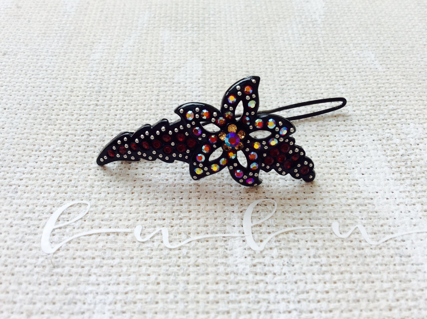 Pink Red AB Iridescent Topaz Brown Crystal Hair Clip Pin Barrette Flower