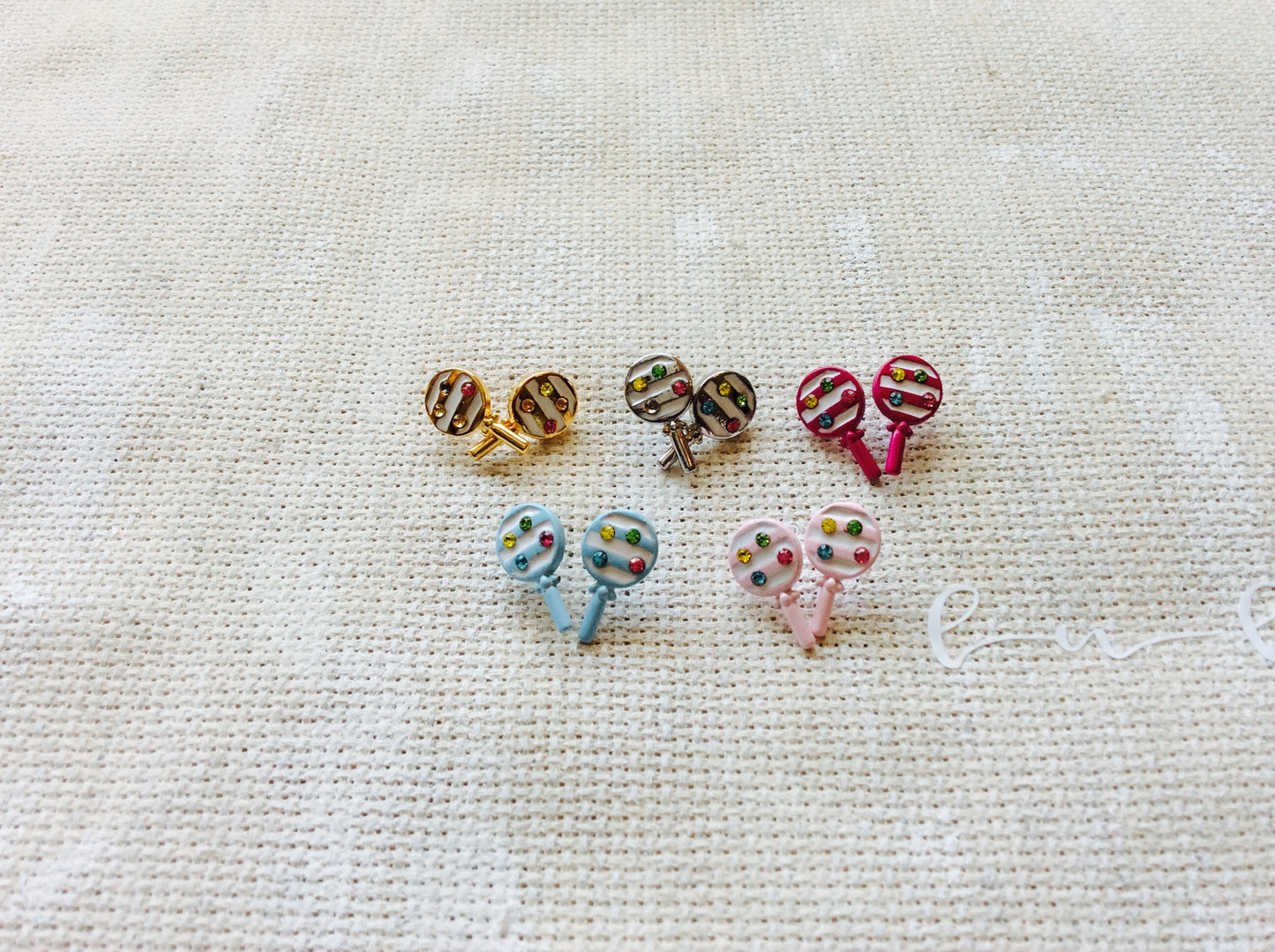 Dainty Lollipop Candy w/ Crystal Post Earrings