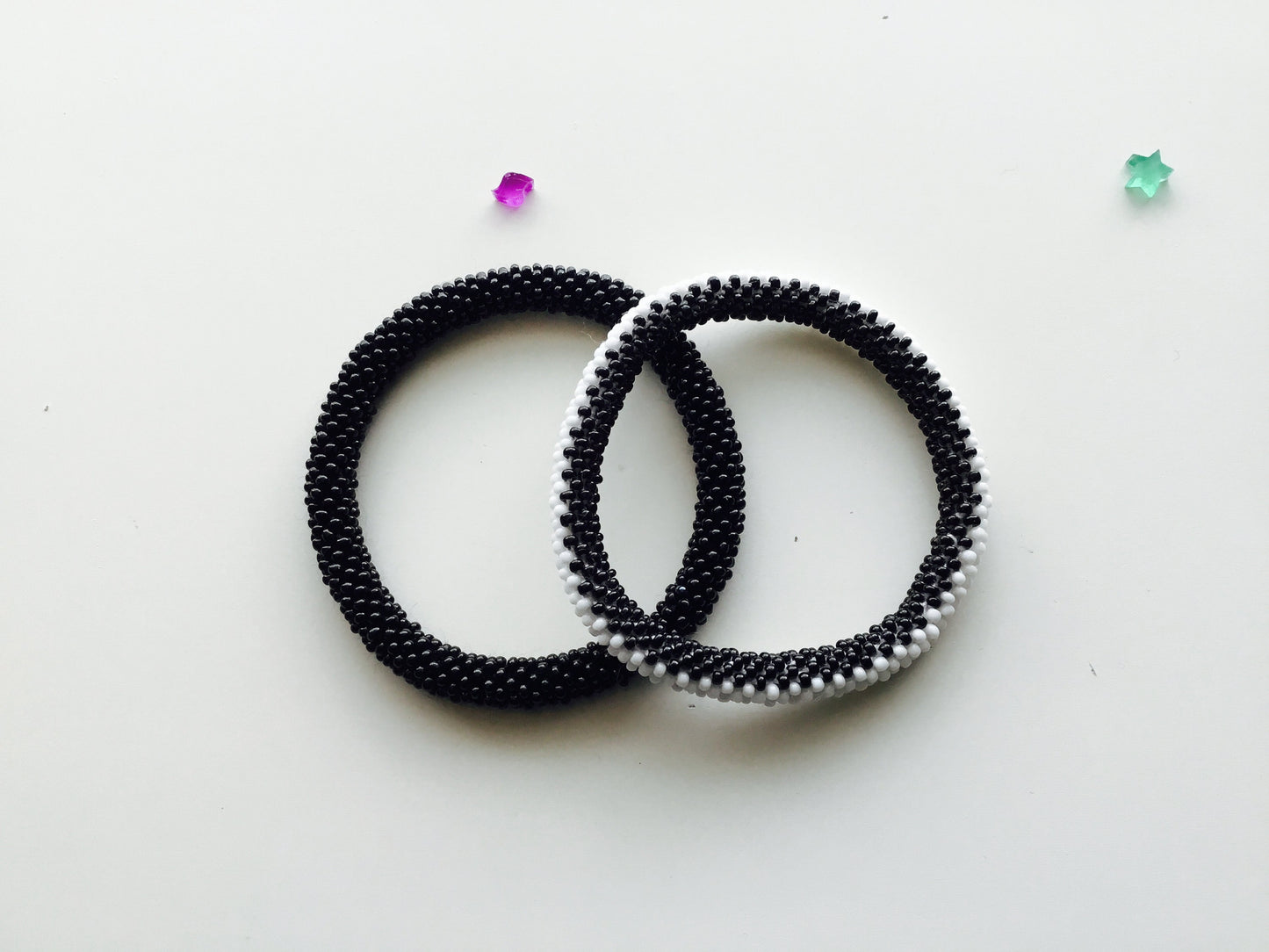 Nepal Beaded Bracelets Set of 2 White Black