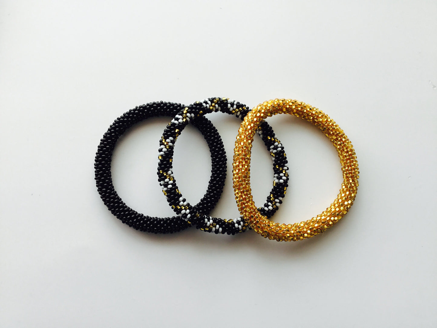 Nepal Beaded Bracelets Set of 3 Black Gold