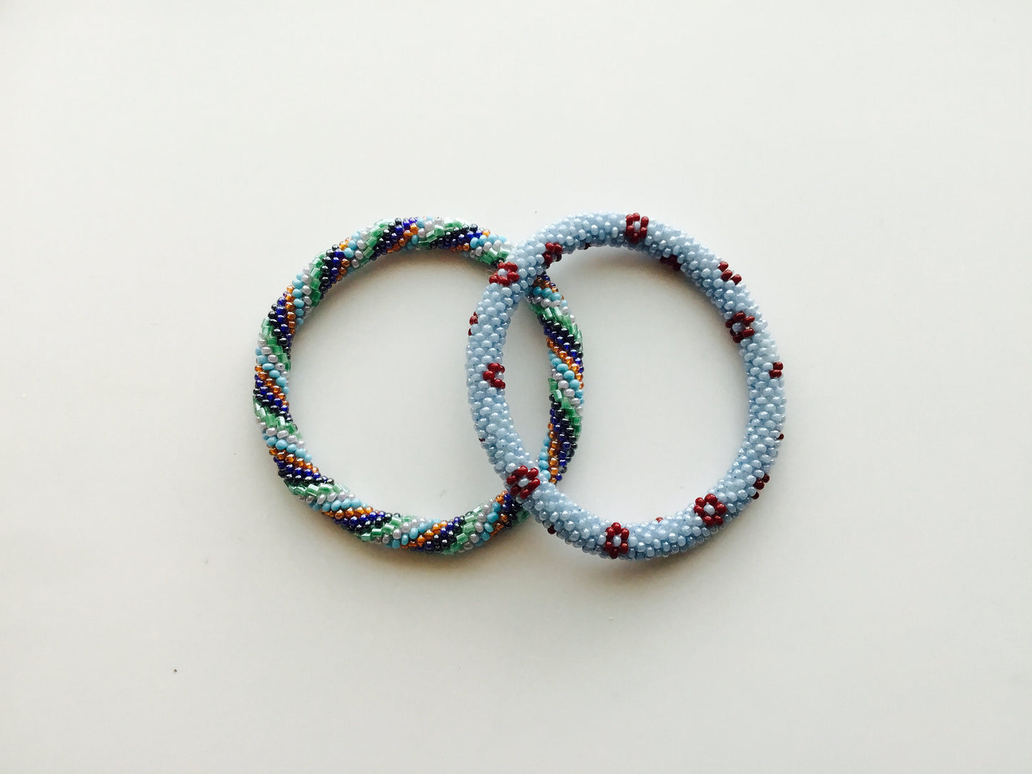 Nepal Beaded Bracelets Set Of 2 Blue Red Green