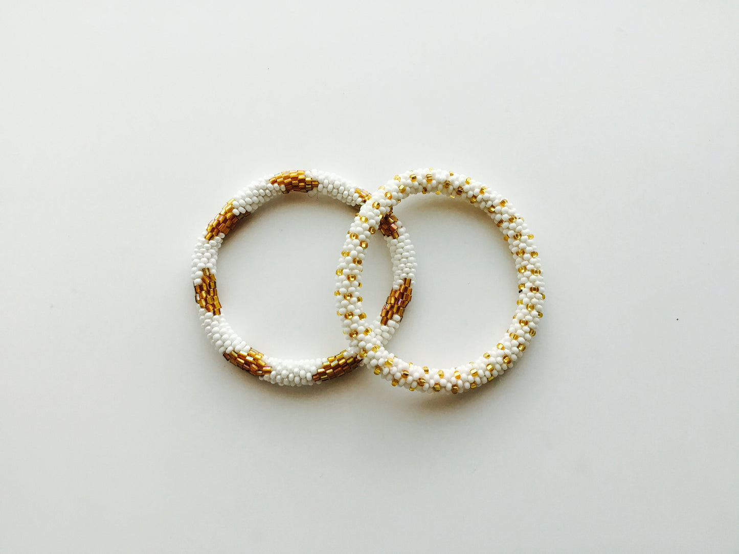 Nepal Beaded Bracelets Set Of 2 White Gold Brown