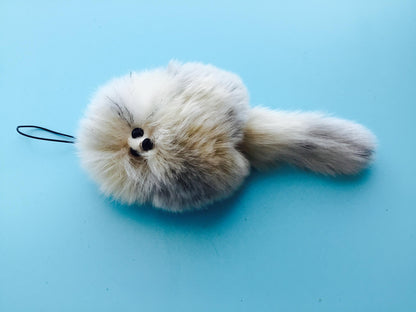 My Furry Friend Hand Dyed Gray  Phone Charm Keychain Bag