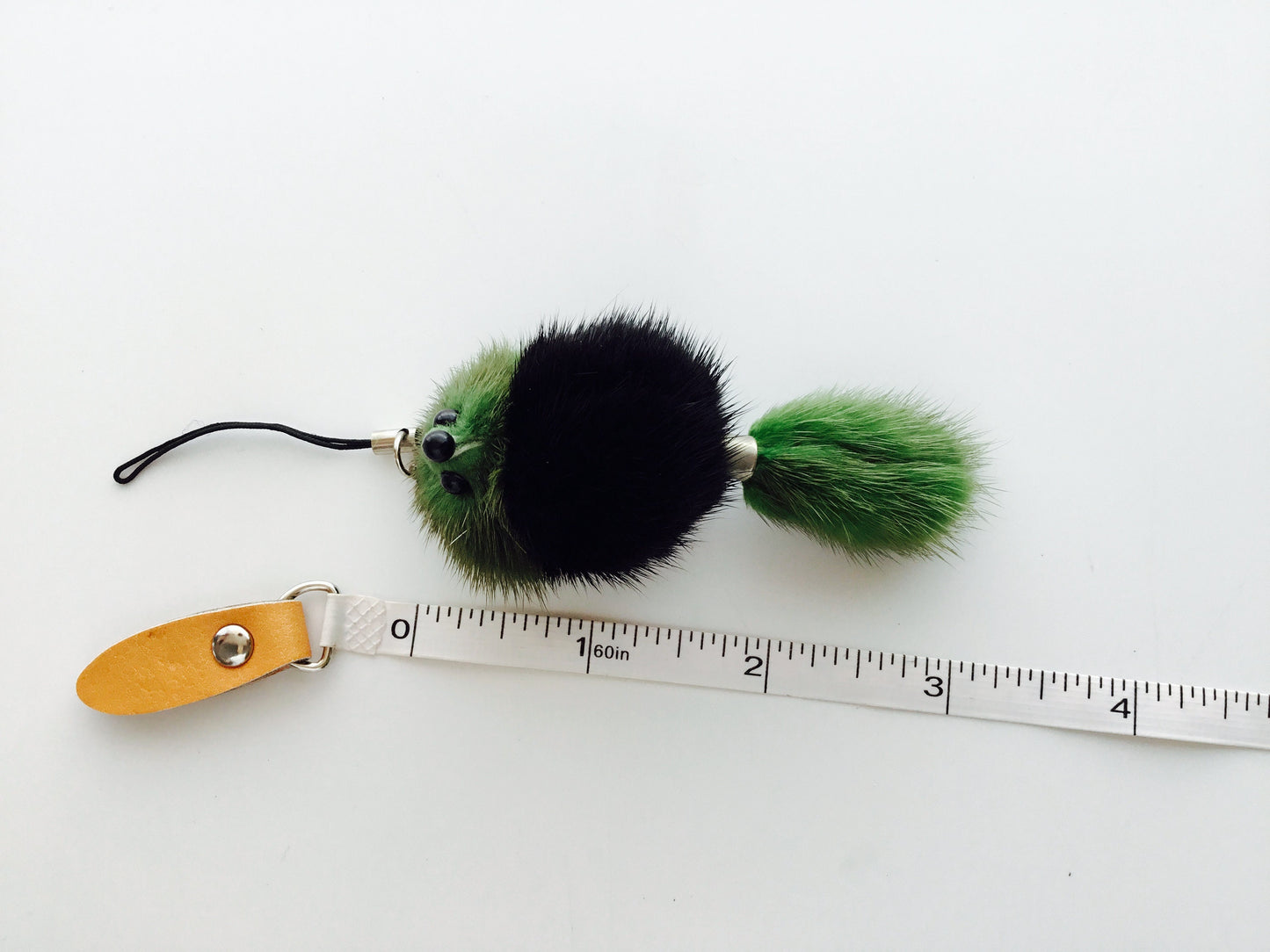 Mini Furry Friend  Green Black  Cellphone Charm Keychain
