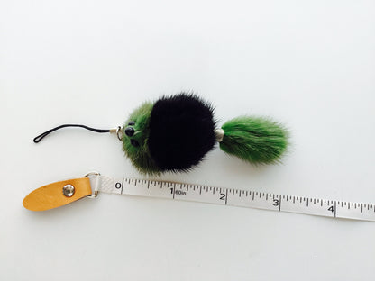 Mini Furry Friend  Green Black  Cellphone Charm Keychain