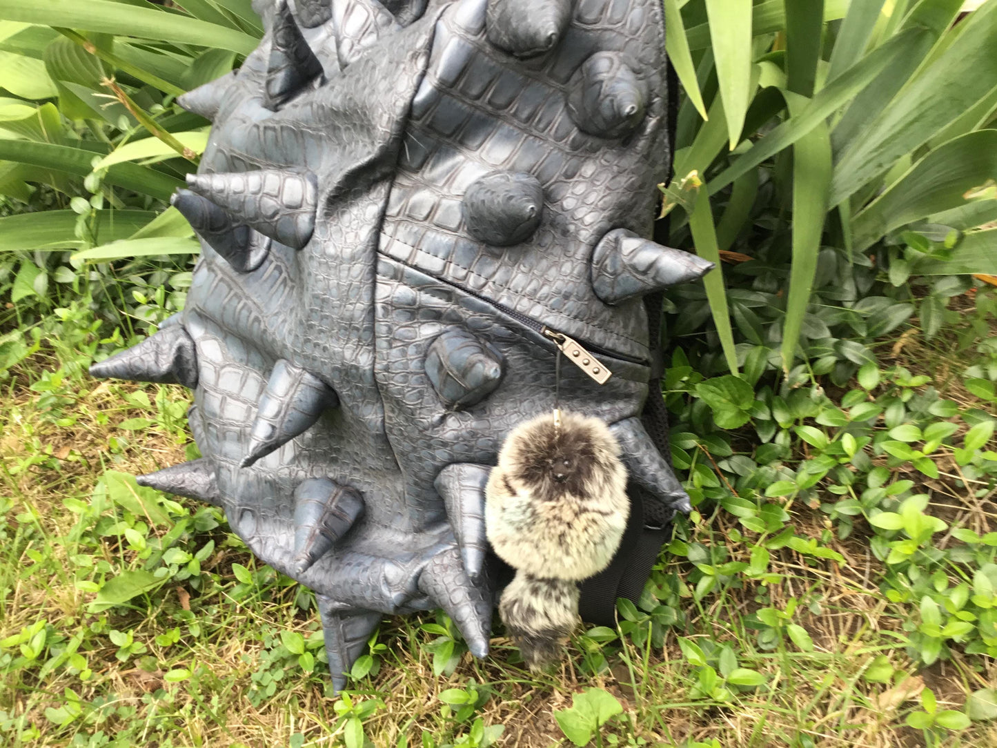 My Furry Friend Hand Dyed Gray  Phone Charm Keychain Bag