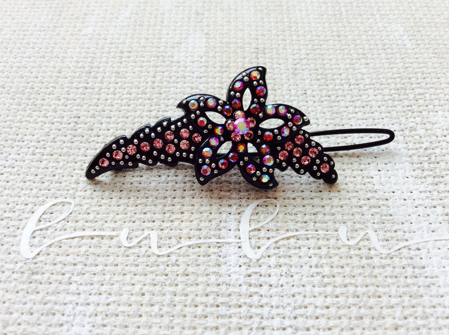 Pink Red AB Iridescent Topaz Brown Crystal Hair Clip Pin Barrette Flower