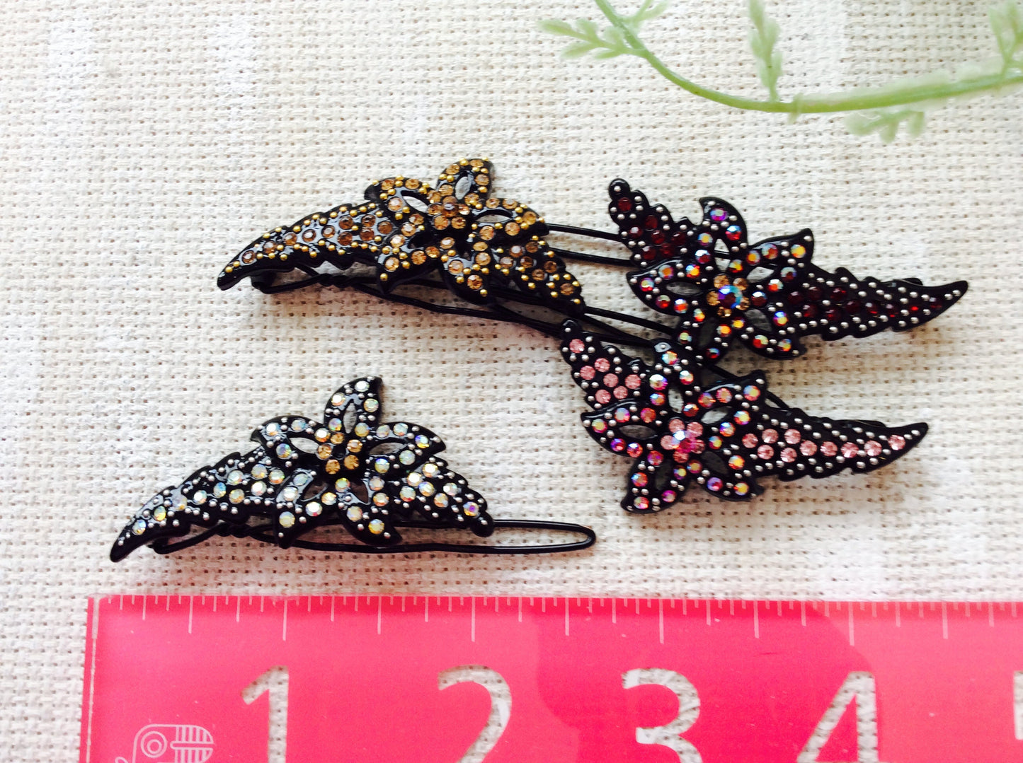 Pink Red AB Iridescent Topaz Brown Crystal Hair Clip Pin Barrette Flower