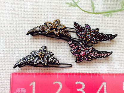 Pink Red AB Iridescent Topaz Brown Crystal Hair Clip Pin Barrette Flower