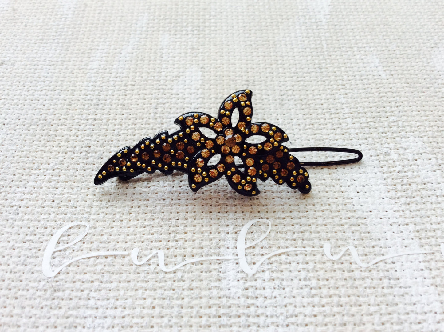 Pink Red AB Iridescent Topaz Brown Crystal Hair Clip Pin Barrette Flower