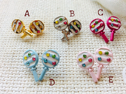 Dainty Lollipop Candy w/ Crystal Post Earrings