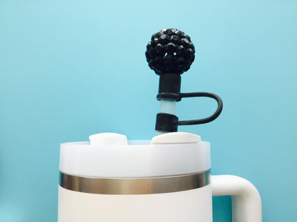 Straw Topper Cap /  Cover /  Black Crystal Jumbo Ball / Stanley Tumbler Quencher 40oz 30oz  Accessory Decoration / Gift