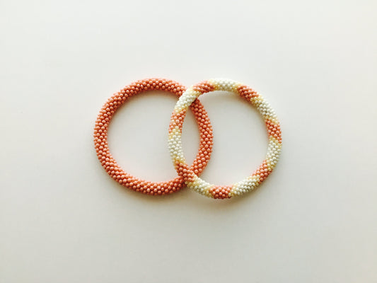 Nepal Beaded  Bracelets Set of 2 Peach White Chevron