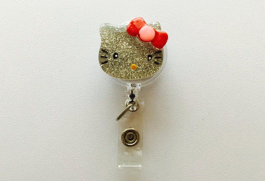 Glitter Cat Badge Reel ID Holder