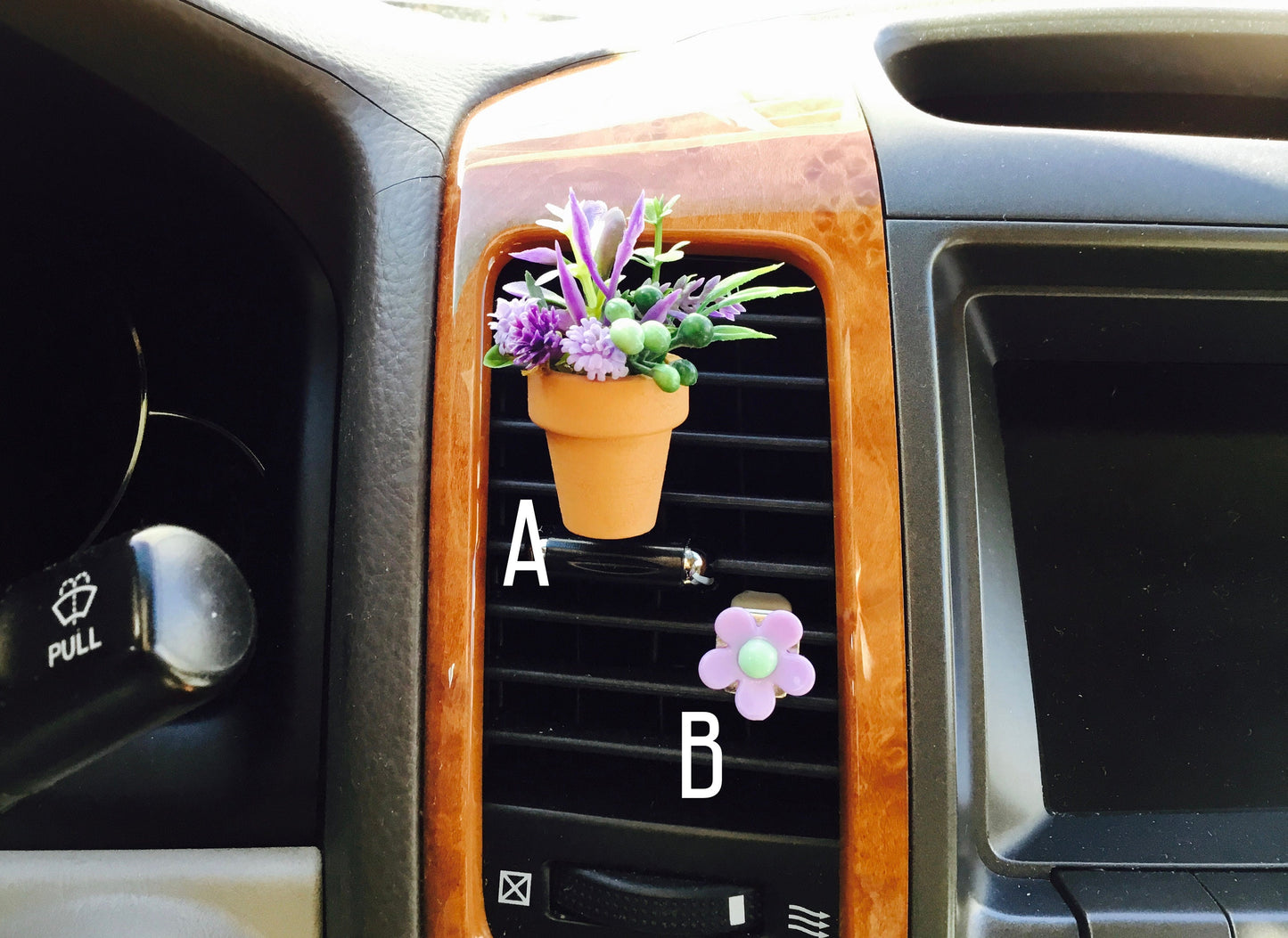 Purple Flower Plant  / Camel / Tan / Arrangement / Car  Vent Clip Decoration