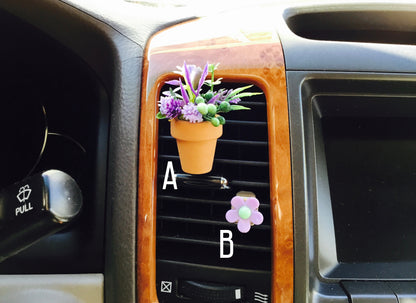 Purple Flower Plant  / Camel / Tan / Arrangement / Car  Vent Clip Decoration