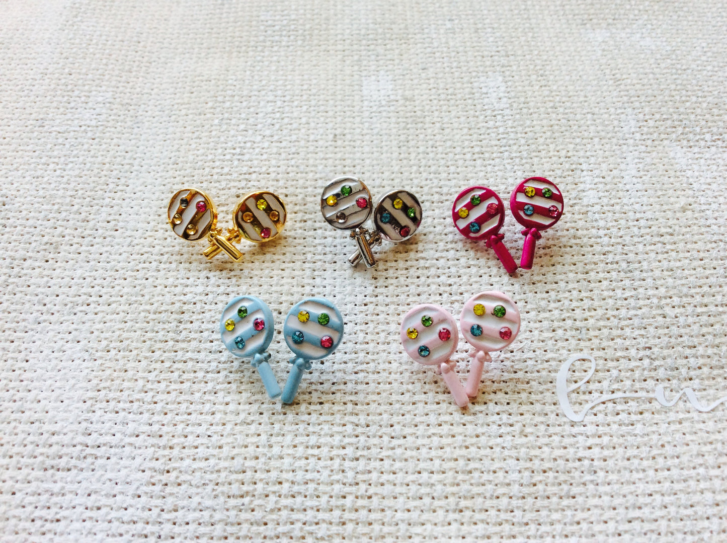 Dainty Lollipop Candy w/ Crystal Post Earrings