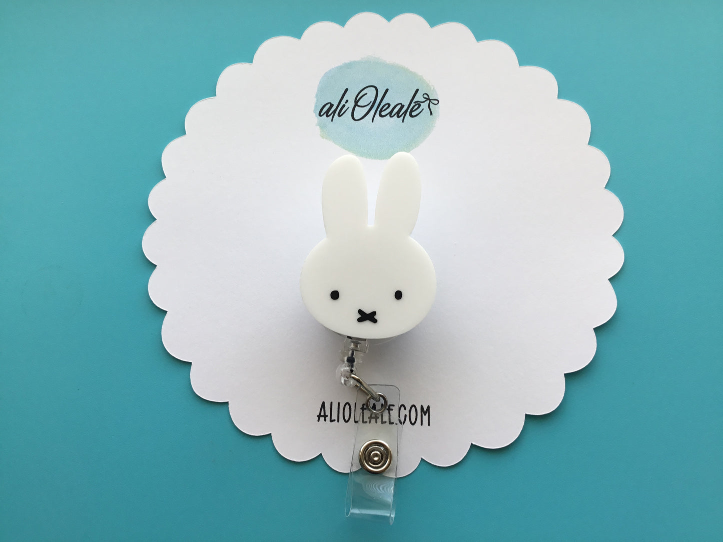 Adorable White Bunny Badge Reel ID Holder