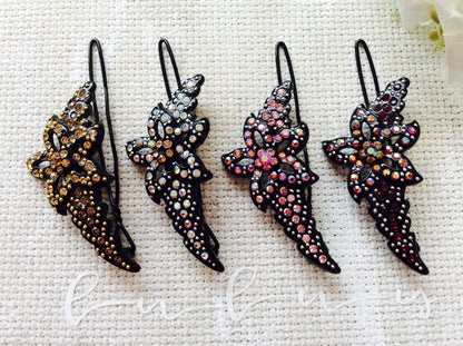 Pink Red AB Iridescent Topaz Brown Crystal Hair Clip Pin Barrette Flower