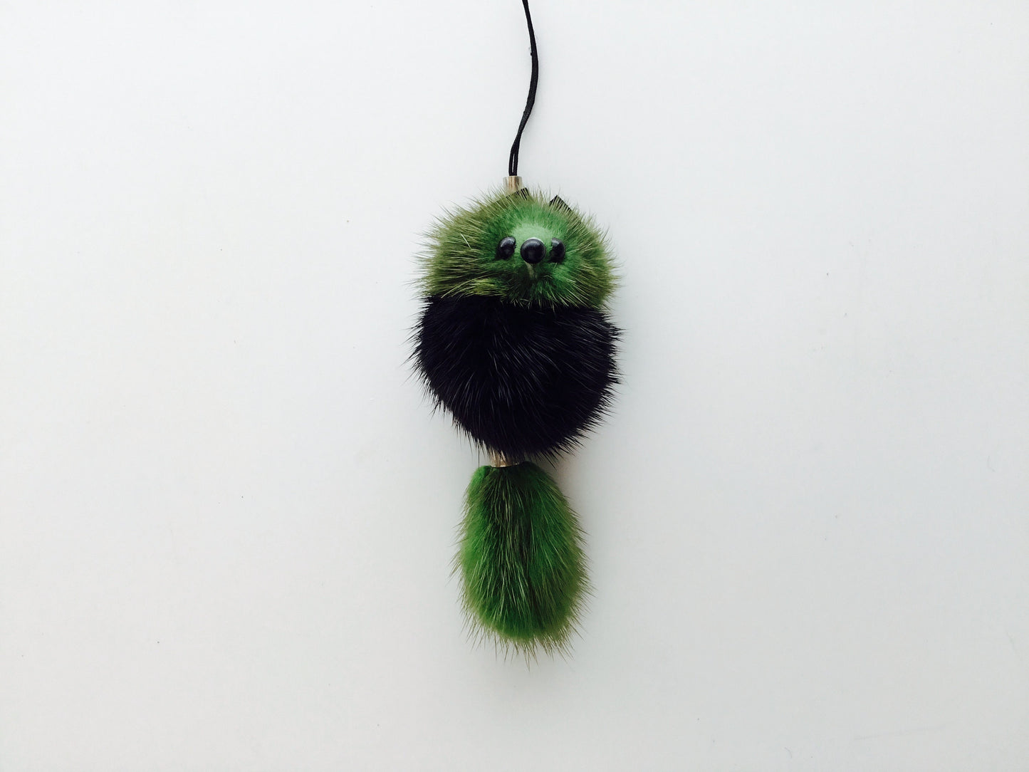 Mini Furry Friend  Green Black  Cellphone Charm Keychain