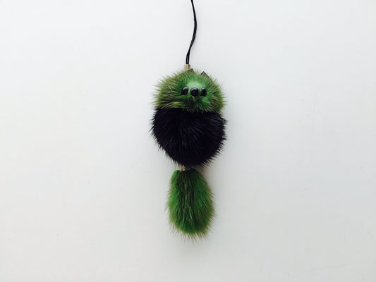 Mini Furry Friend  Green Black  Cellphone Charm Keychain