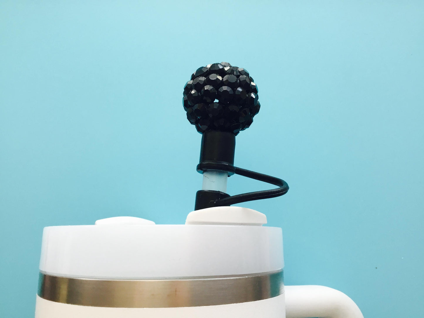 Straw Topper Cap /  Cover /  Black Crystal Jumbo Ball / Stanley Tumbler Quencher 40oz 30oz  Accessory Decoration / Gift