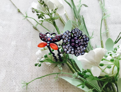 High Quality / Flower Butterfly /  Blue Crystal Rhinestone / Metal Hair Pin Stick Wedding  Gift