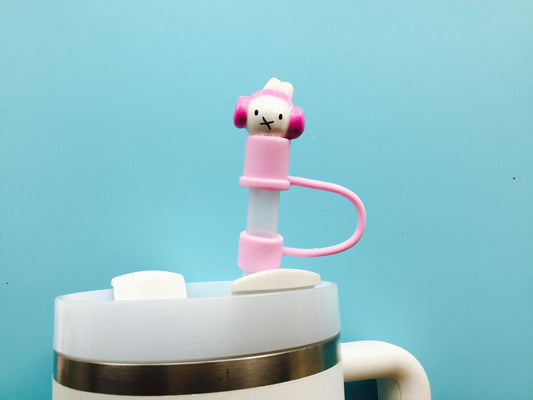 Straw  Cap / Ring / Cover /  3D White Bunny / Headphone