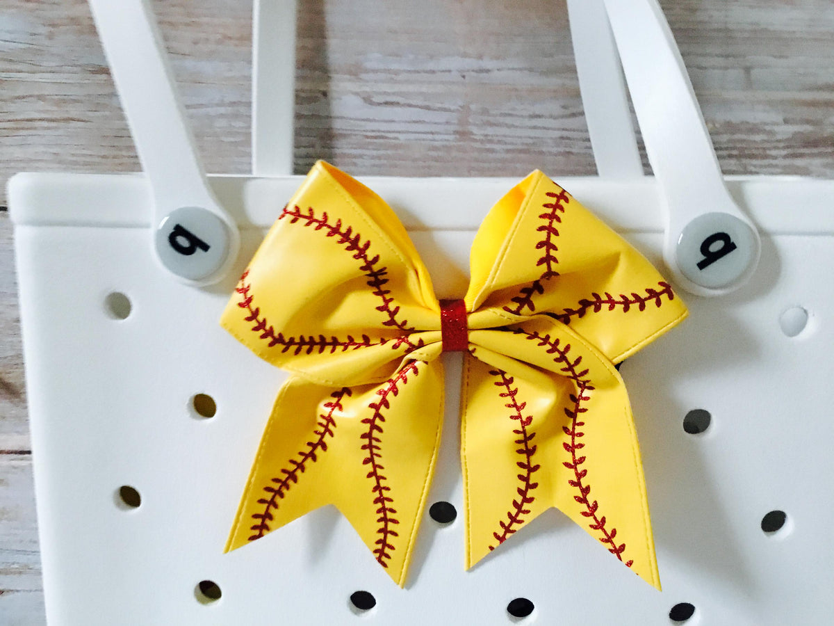 Jumbo Large Size Softball Bow Ribbon Faux Leather  Charm for Bogg Bag