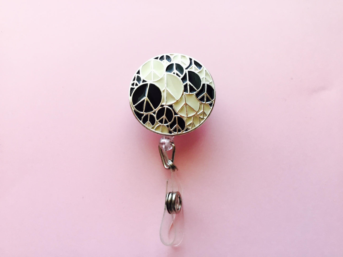 Black White Peace Sign Badge Reel