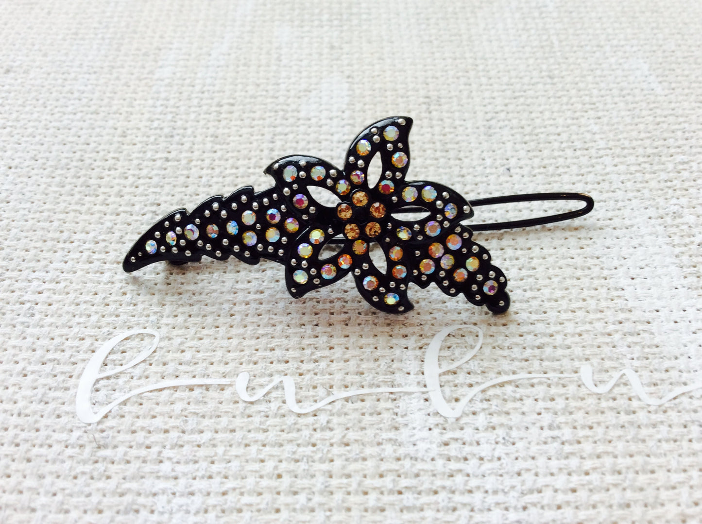 Pink Red AB Iridescent Topaz Brown Crystal Hair Clip Pin Barrette Flower