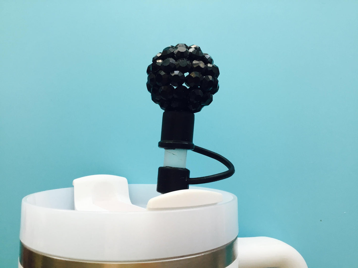 Straw Topper Cap /  Cover /  Black Crystal Jumbo Ball / Stanley Tumbler Quencher 40oz 30oz  Accessory Decoration / Gift