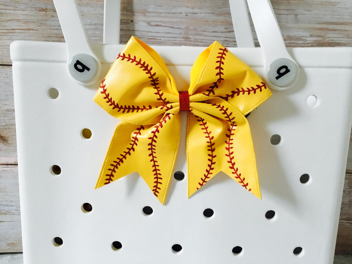 Jumbo Large Size Softball Bow Ribbon Faux Leather  Charm for Bogg Bag