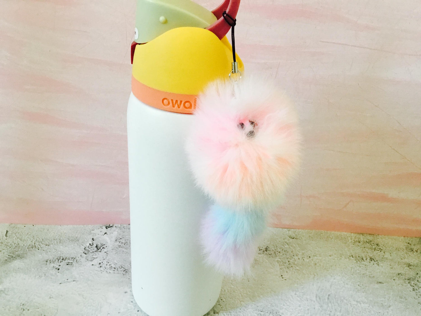 My Furry Buddy Friend Hand Dyed  Pastel Pink Keychain Bag Charm Phone Camera Luggage Rearview Mirror Accessory