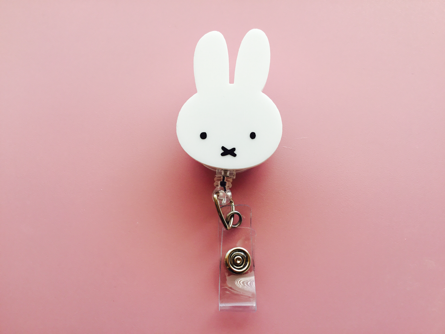 Adorable White Bunny Badge Reel ID Holder