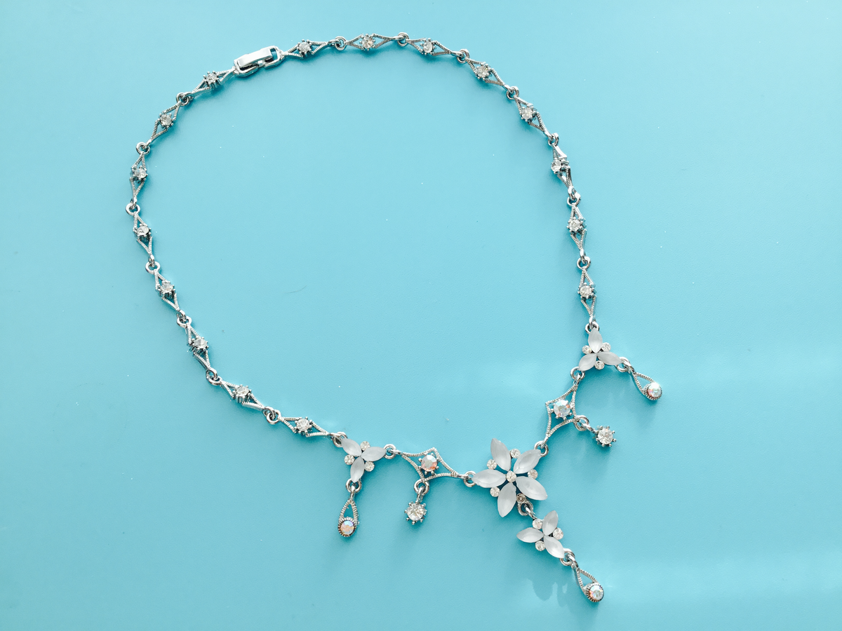 luxury Flower drop crystal necklace for special occasion 14. inches