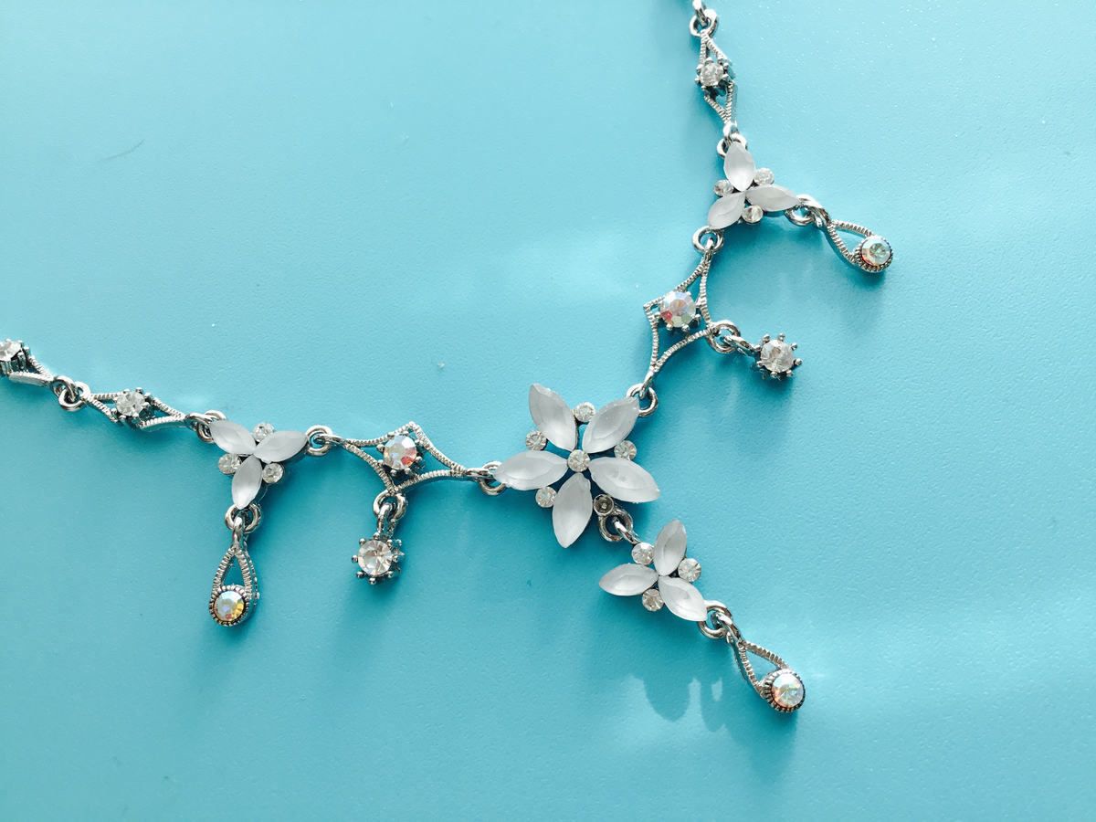 luxury Flower drop crystal necklace for special occasion 14. inches