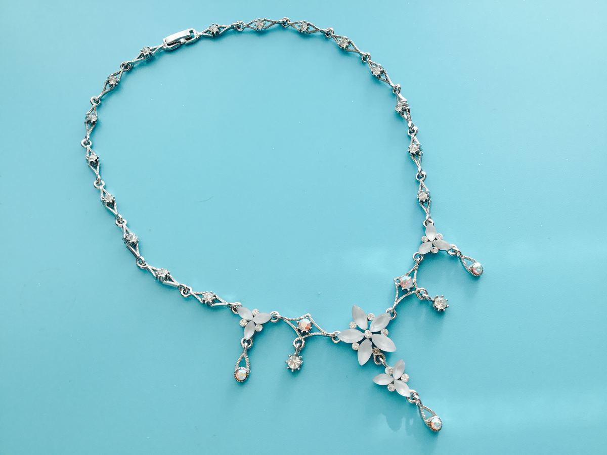 luxury Flower drop crystal necklace for special occasion 14. inches