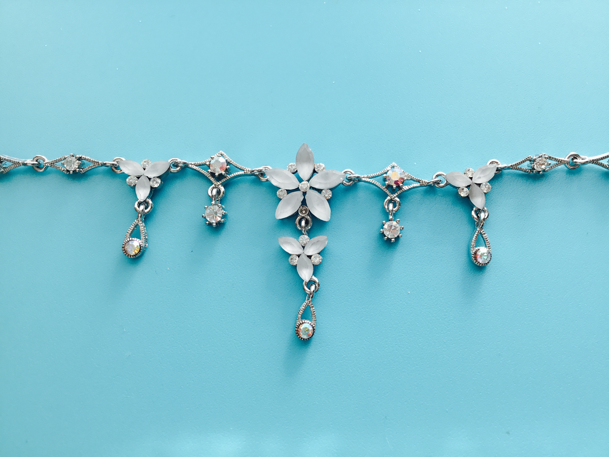 luxury Flower drop crystal necklace for special occasion 14. inches