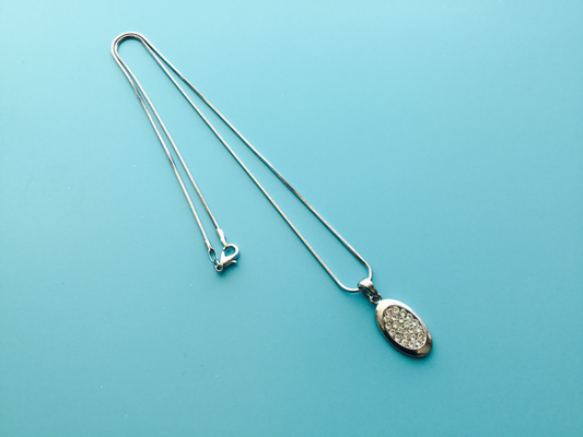 Oval Crystal Pendant Necklace w 16 inch snake chain