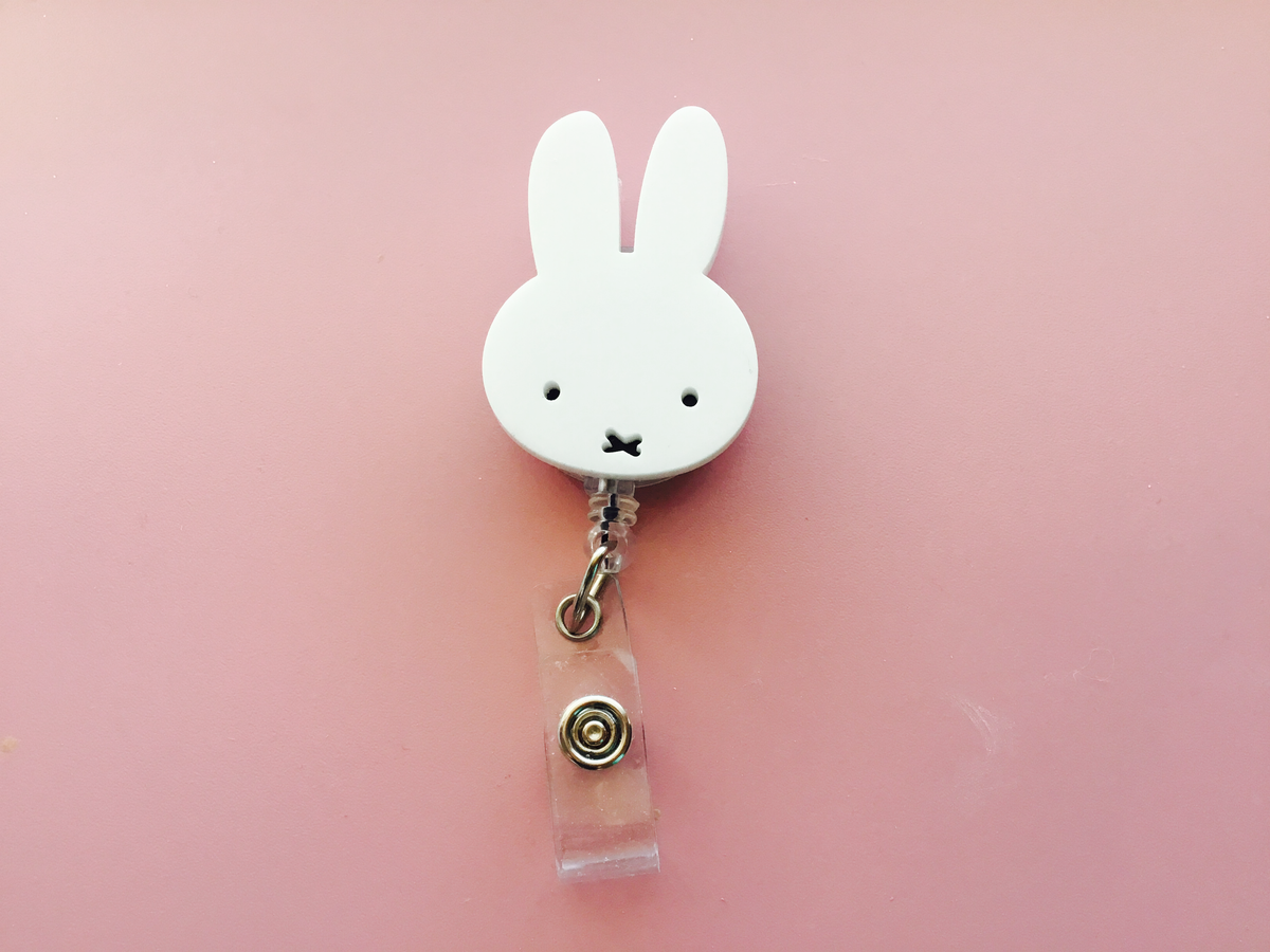 White Bunny Badge Reel ID Holder