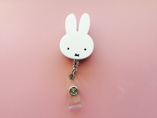 White Bunny Badge Reel ID Holder