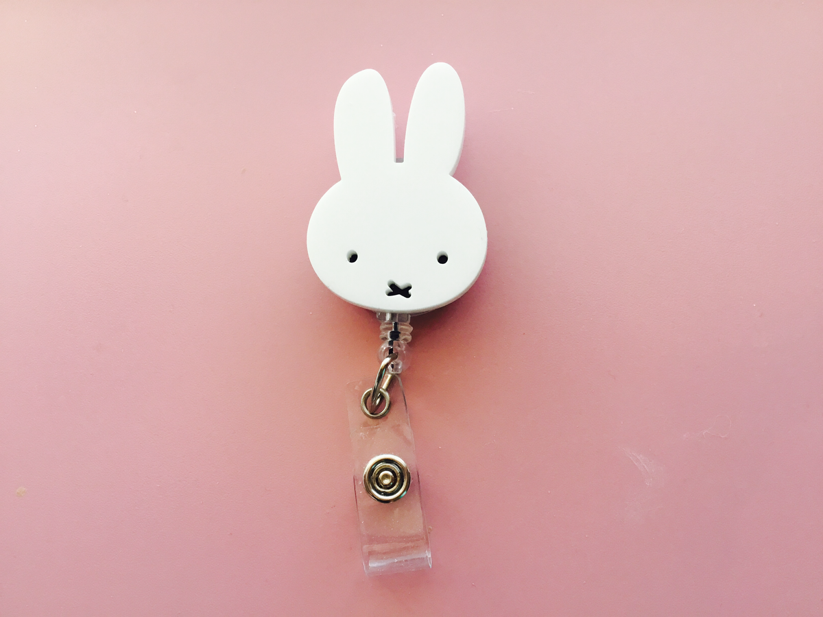 White Bunny Badge Reel ID Holder