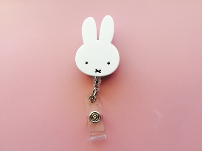 White Bunny Badge Reel ID Holder