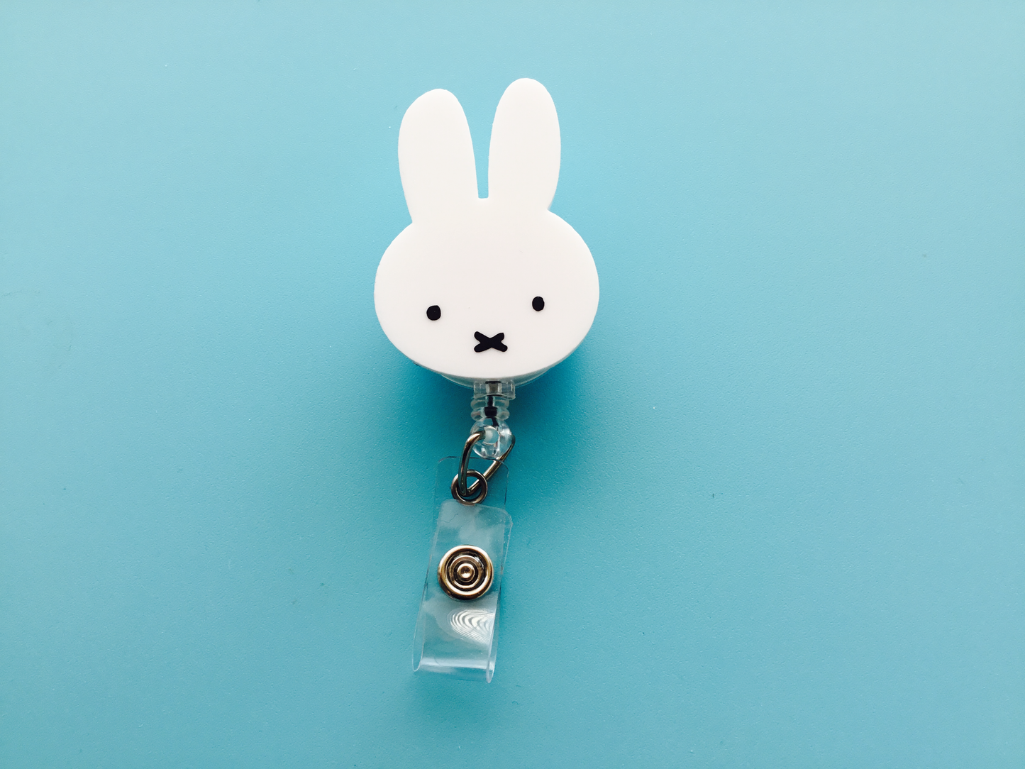 Adorable White Bunny Badge Reel ID Holder