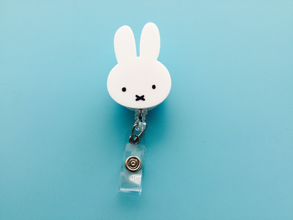 Adorable White Bunny Badge Reel ID Holder