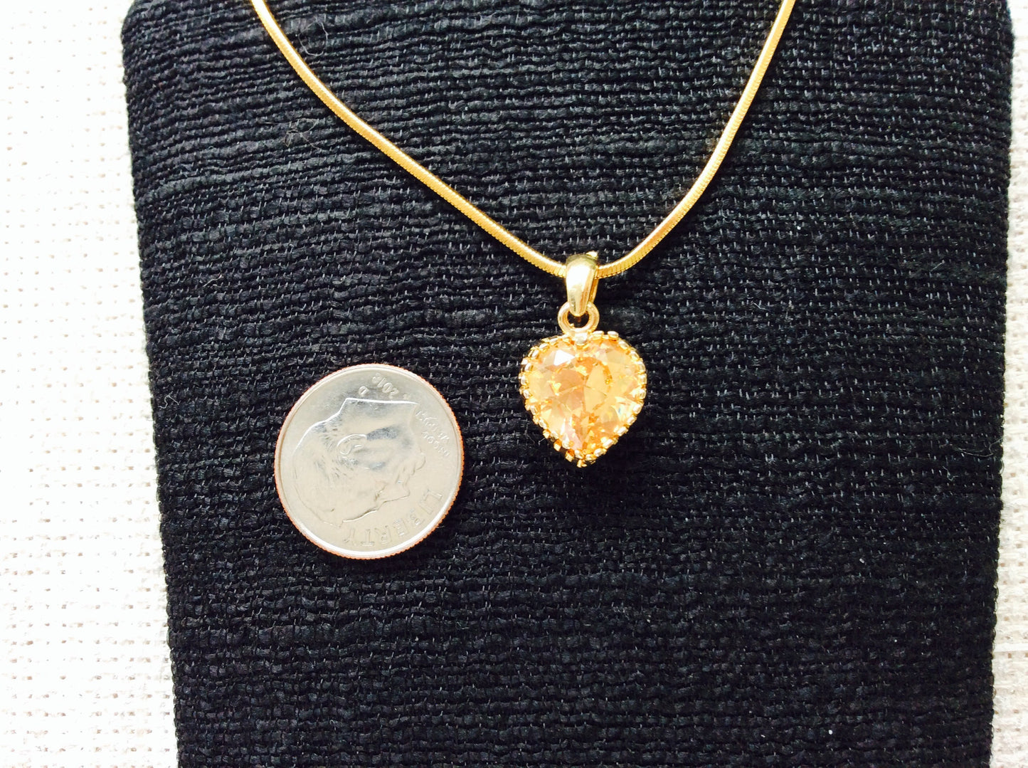 Topaz CZ Cubic Zirconia / Heart Charm Gold Snake Chain Necklace