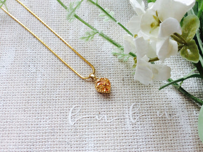 Topaz CZ Cubic Zirconia / Heart Charm Gold Snake Chain Necklace