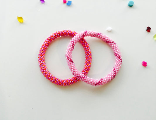 Nepal Beaded Slide On Bracelets Set of 2